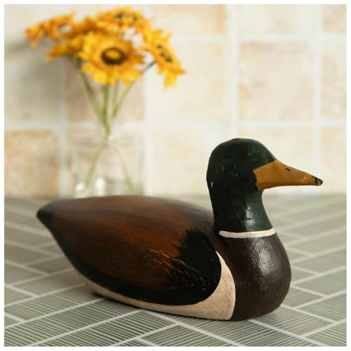 Hobby Lobby Wood Mallard Duck Figurine Brown and Green 9 x 4.5 x 3.56