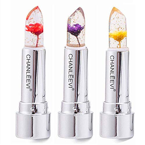 Crystal Flower Jelly Lipstick,3 Pack Nutritious Moisturizing Lip Balm Temperature Color Change Lipstick