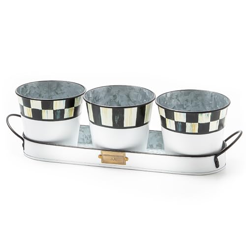 MACKENZIE-CHILDS Galvanized Herb Pots with Tray, Metal Herb Planters, Set of 3, Spectator