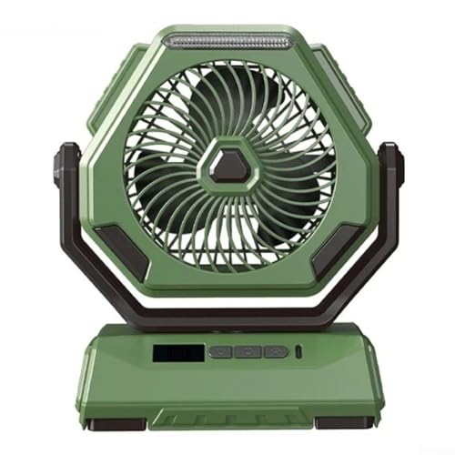 Ventilador de techo para camping de 3 velocidades, recargable y portátil, con pantalla LED, para viajes de campamento y reuniones al aire libre (verde)
