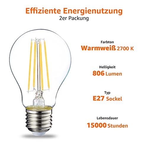 Amazon-Basics-LED-Leuchtmittel-Edison-Sockel-E27-7-W-entspricht-60-W-Gluehbirne-Warmweiss-nicht-dimmbar-klares-Filament-2er-Pack - sparfuchs24.io – Top Angebote, Tests & Preisvergleiche