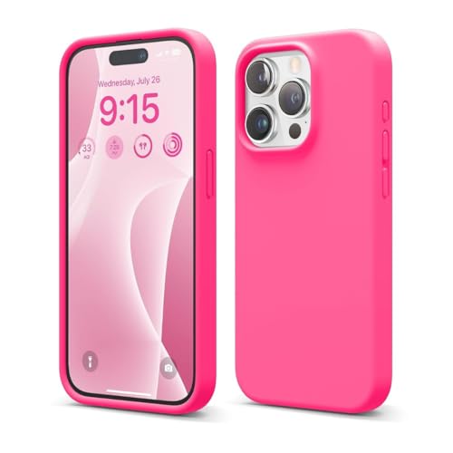 Image of Liquid Silicone Case Compatible for iPhone 15 Pro Max Hot Pink | Slim Back Cover | Soft Touch Bumper | Shockproof Drop Protection | Microfiber Cloth Inside | Sleek Solid Design