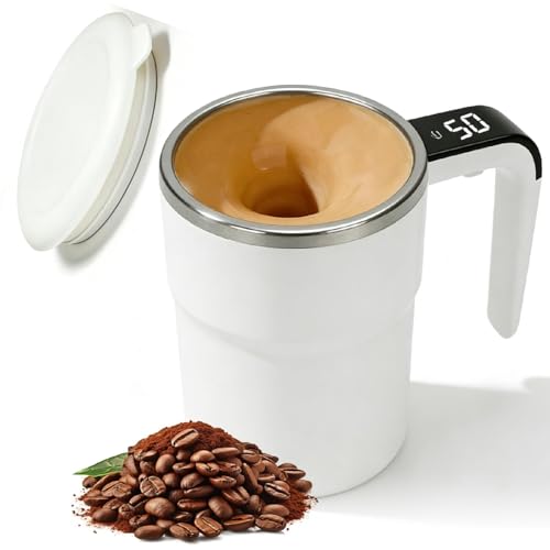 Tasse à café électrique à mélangeur automatique, rechargeable 380 ml Mug à café magnétique électrique auto-mélangeur avec affichage de température de...