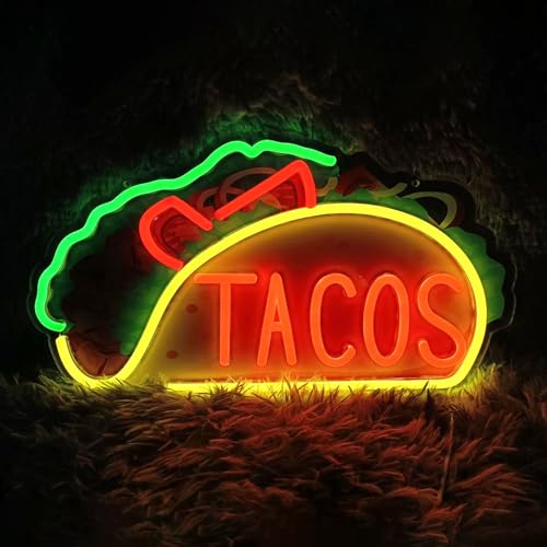 Image of Taco Neon Sign LED Light - UV Printing Light Up Sign for Business, Restaurant, Mexican Decor (15.8x8.7'', Orange, Yellow, and Green)