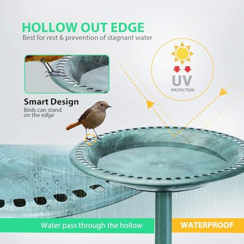 Hezel 28 Inch Height Polyresin Lightweight Antique Outdoor Garden Bird Bath (Green)