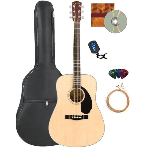 Fender CD-60S Dreadnought Acoustic Guitar - Natural Bundle with Gig Bag, Tuner, Strap, Strings, Picks, Fender Play Online Lesson
