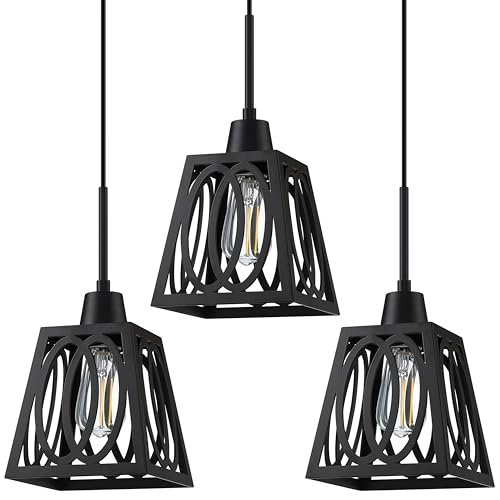 3-Pack-1-Light-Rustic-Farmhouse-55-Oval-Metal-Lantern-Cage-Kitchen-Island-Pendant-Light-FixtureBlack-Finish-for-Table-Foyer-Over-Sink-Dining-Room-Cafe-Bar 3 Pack 1 Light Rustic Farmhouse 55 Oval Metal Lantern Cage Kitchen Island Pendant Light FixtureBlack Finish for Table Foyer Over Sink Dining Room Cafe Bar