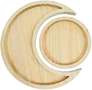 Sdaren Moon Tray with Round Tray, Wooden Sun and Moon Tray Decorative Jewelry Dish Tray Crystal Stones Display Tray, for Essential Oil, Jewelry, Crystals, Trinket Storage, Home Decoration