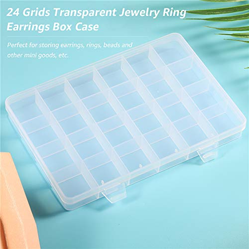 yeacher 24 Grade Plástico Transparente Jóias Anel Brincos Caixa Estojo Nail Art Decorações Miçangas