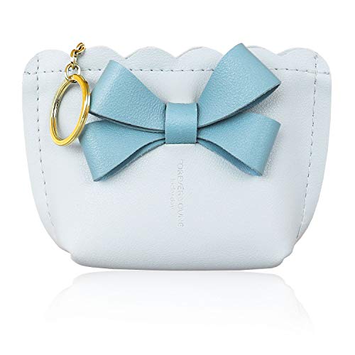 Conisy Womens Small Wallet Leather Zip Mini Cute Coin Purse With Key Ring (Square,Light blue)