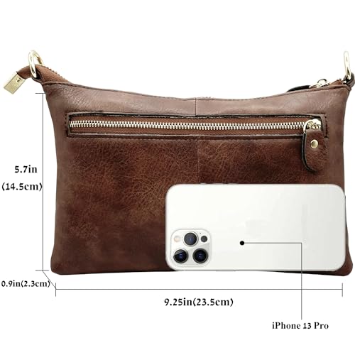 Umhängetasche Damen Klein Handtasche Damen Leder Crossbody Schulter Wristlet Geldbörse Clutch Telefon Kreditkartenfächern mit Trageschlaufe (Veganem Leder Kaffee) – Bild 4