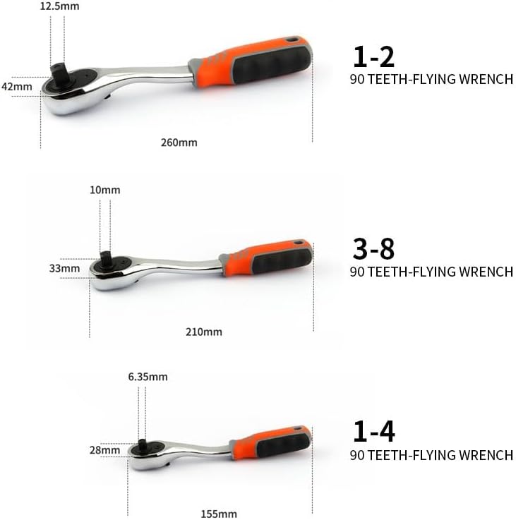 90歯 1/4インチ 3/8インチ 1/2インチ 1個 高トルク Crv ラチェットレンチ ソケット クイックリリース用 プロフェッ