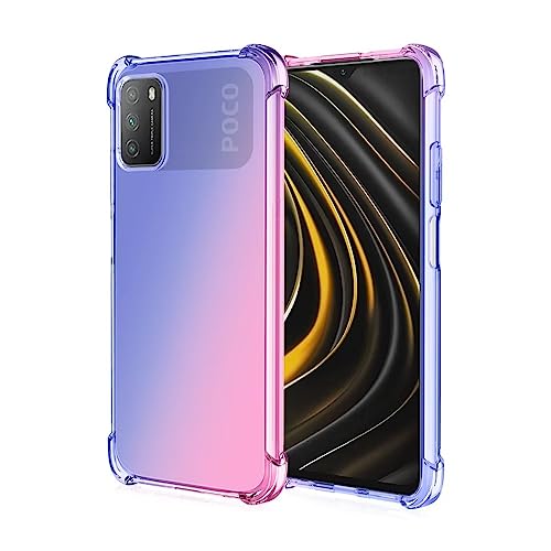HONLEN Funda para Poco M3 Carcasa, (6.53' Inches) Gradiente Transparente TPU Silicona Case, Protección de Esquina Mejorada Cover Azul Rosado