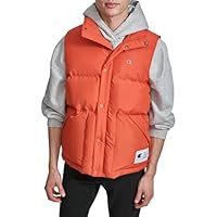 Champion Men's Puffer Vest with Logo, Orange, Large