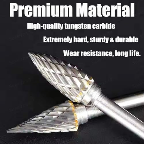 Image of Sunkizzrs 10-Pcs Tungsten Carbide Rotary Burr Set -Carbide Double Cut Carving Burr Bits with 1 /8 inch(3mm) Shank -Rotary Tool Accessories for Woodworking, Engraving, Drilling, Steel Metal Working
