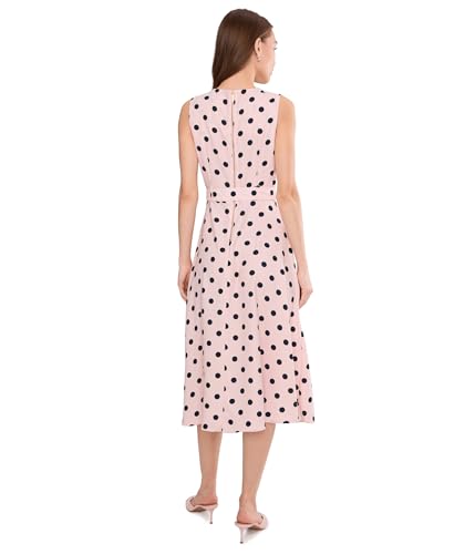 Image of Calvin Klein Sleeveless Dot Crepe Polka Dot Self Tie Midi Aline