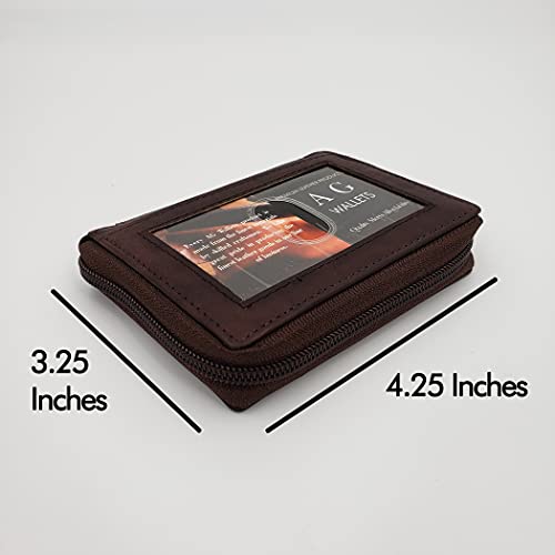 Image of AG Wallets Mens Zip Around Leather Wallet with Inserts (Brown)