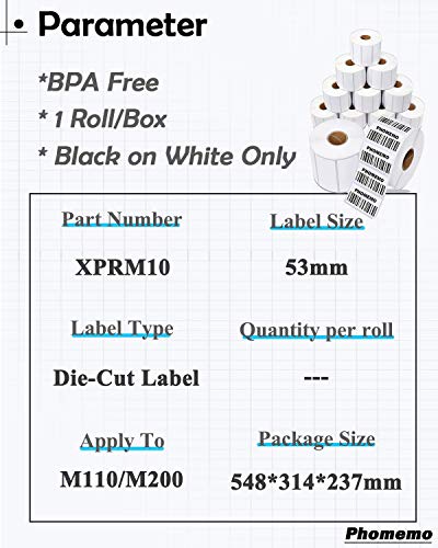 Phomemo Thermal Labels, Continuous (53Mm X 8M) Square White Labels,Waterproof, Oil-Proof And Scratch-Proof Suitable For M200 Bluetooth Label Maker Machine. Address, Barcodes, Photo (2 Rolls) #TOP5
