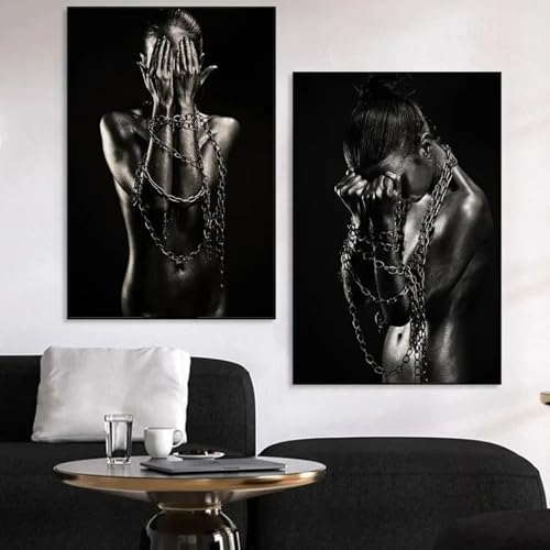 Peinture sur toile femmes africaines or noir 50x70cm lot de 2 images modernes sans cadre