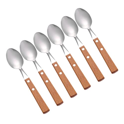 Cabilock 6Pcs Dessert Spoons with Handle for Pudding Coffee Bean Scooping and Stirring Sticks Dishwasher Safe Comfortable Grip