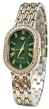 GOODLIYA Women Vintage Gold Roman Dial Watches Oval Metal Rhinestones Case Adjustable Stainless Steel Watch Band Waterproof Analog Quartz Watch (Duotone Green)