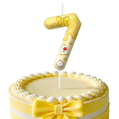 Image of Yellow Cartoon Birthday Candles, Number 7 Candle Yellow Themed Birthday Party Supplies, 2.4 inch Birthday Candles for Cake Topper Party Decorations, Birthday Decorations for Boys Girls (Number 7)