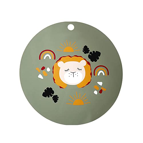 kikadu Silikon Platzset Löwe Olive - Kindergeschirr, BPA-frei, mit niedlichen Aufdrucken, Durchmesser 38cm