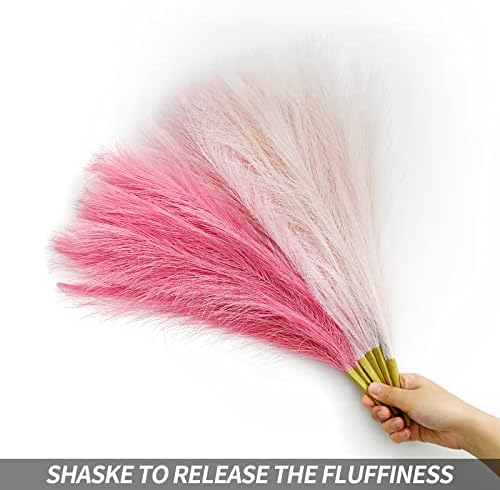 6 Pcs Artificial Pampas Grass Plant,43-45cm Faux Dried Pampas Grass Stems Fake Flower Fluffy Reed Bouquet Reed Grass Decor,Dried Flower Arrangements for Wedding Holiday Party Boho Home Decor Pink