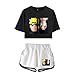 Anime Naruto Nueva Conjuntos Deportivos Hokage 2pcs Crop Top Pantalones Cortos Set Deportiva Camisetas Uchiha Sasuke Haruno Sakura Deportiva Corto T-Shirt Verano para Yoga Fitness Chándales