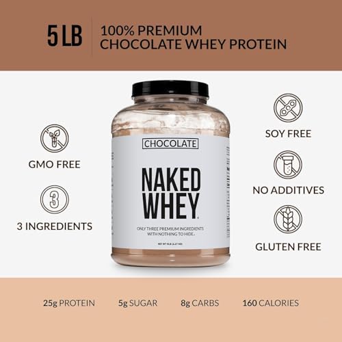 Image of NAKED Whey Protein Supplement Powder, Chocolate, NSF Certified, GMO Free, Soy Free, Gluten Free Aid Muscle Growth and Recovery 60 Servings, 5 Ib (Pack of 2)
