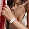 Women's Dainty Dress Watch, Japanese Quartz Movement Luxury Watch with Crystal Zircon Bezel & White Genuine Leather Band, Elegant Ladies Wristwatch for Wedding, Evening Events - Gift for Her