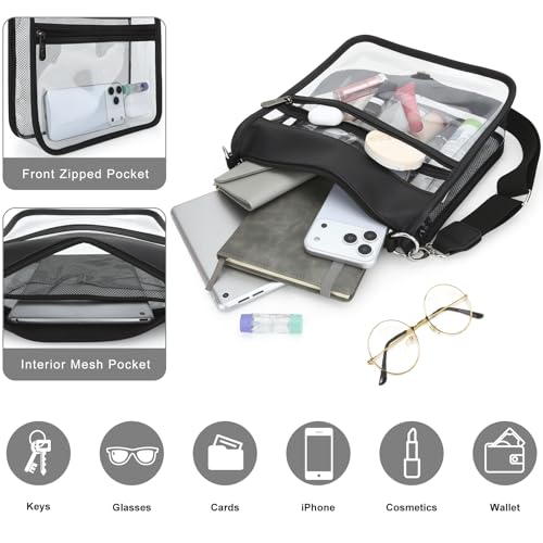 Image of Clear Crossbody Bags for Women, Stadium Approved Clear Purse for Concert Sports, Transparent Shoulder Handbags With Water-Resistant PVC Plastic Material with Wide Strap, Black