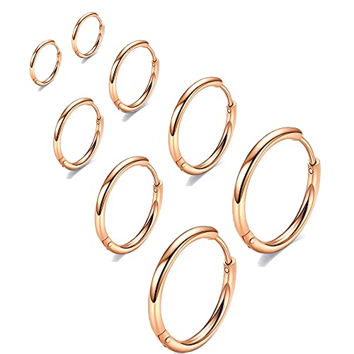 316L Surgical Stainless Steel Huggie Hoop Earrings 6mm 8mm 10mm 11mm 12mm 14mm Hypoallergenic Earrings Hoop Cartilage Helix Lobes Hinged Sleeper Earrings For Men Women