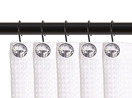 Utopia Alley Shower Curtain Hooks for Bathroom, Rust Resistant Shower Curtain Hooks Rings, Crystal Design, Set of 12 Black