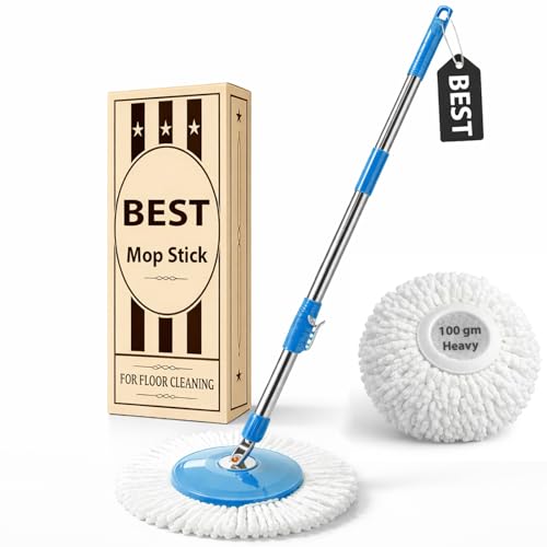 Image of Smart 360 Spin Mop Stick Rod with Stainless Steel Handle | Adjustable & Extendable Mop Handle | Heavy Duty Rust-Proof Floor Cleaning Rod Compatible with Spin Mop Refill - 1 Refill