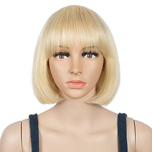 JOEDIR LUX 613 Blonde Bob Wigs with Bangs Human Hair Wigs for Women Machine Made Wigs for Balck Women 150% Density (8 Inch, 613)