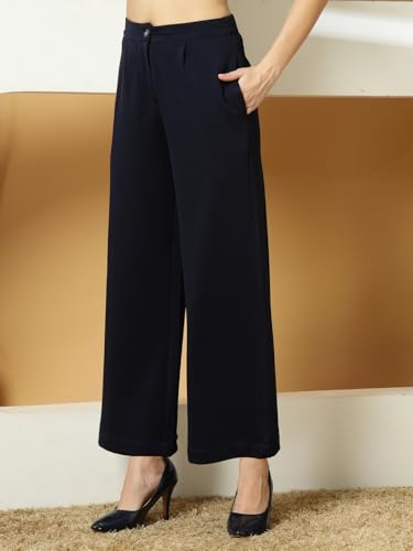 Image of OOMPH! Women's Straight Fit Mid Rise Korean Trousers|Trouser Pants for Women|Elegant Workwear for Office, College & Events|Trousers for Woman