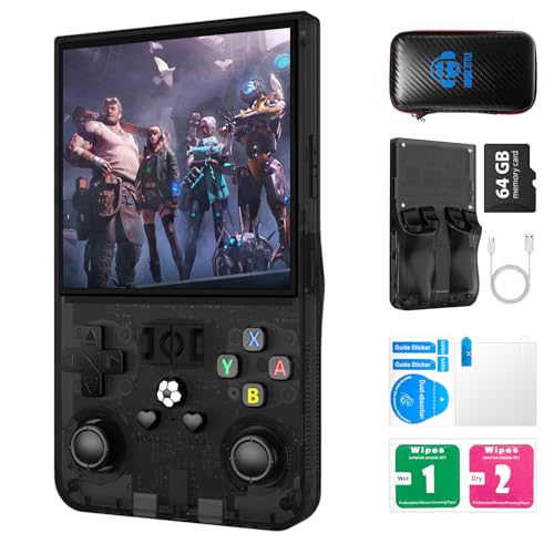 Image of R36MAX Retro Handheld Game Console, Retro Gaming Console 4.0'' IPS HD Screen, Portable Video Game Console with Open Linux System & 4000mAh Battery (2025-Black 64GB)