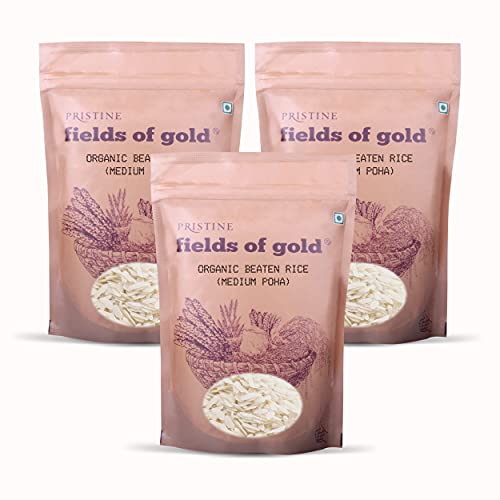 Image of PRISTINE Fields of Gold Organic Beaten Rice (Medium Poha), 500 g (Pack of 3)