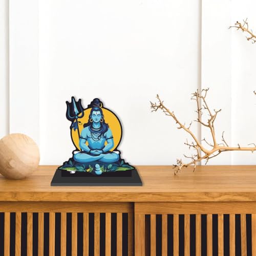 Image of CVANU Wooden Idols & Figurine Table Top Lord Mahadev Decorative Item Religious Showpiece for Study Table| Office Desk| Book Shelf| Gift| Home Decoration (6inch X 6inch) S496