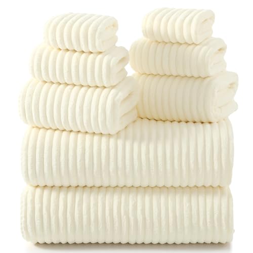 REDKISS Cream Microfiber Bath Towels Set 8 Piece - 70x35 Inches Bathroom Towels of 8 Large Oversized Bath Towel with 2 Hair Towel Wrap Highly Absorbent Soft Shower Towels for Bathroom Hotel Gym