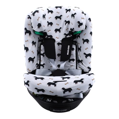 JYOKO Funda Compatible con Maxi-Cosi Emerald 360 S i-Size Hecha con algodón orgánico – Ajuste preciso y Tejido Transpirable para Mayor Confort. Estampado Puppy Bernese