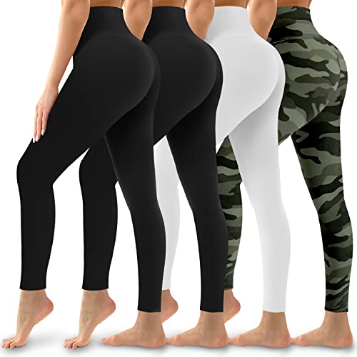 4 Stück Leggings für Frauen Butt Lift Hohe Taille Bauchkontrolle No See Through Yoga Hosen Workout Laufen Leggings, Sortiment06, XX-Large Cover