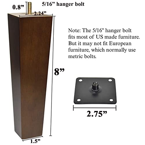 Aoryvic Wood Furniture Legs 8 Inch Sofa Legs Set Of 4 Square Replacement Legs Brown For Mcm Ottoman Armchair Recliner Coffee Table Dresser #TOP3