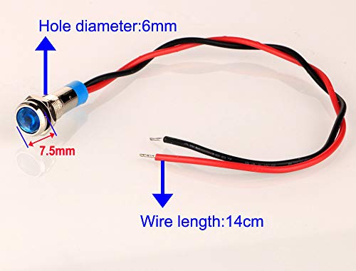 Gebildet 10pcs 6mm AC/DC 12-24V Wasserdicht erkabelt LED Kontrollleuchte Set(5 Farben,Rot/Grün/Orange/Weiß/Blau)