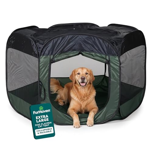 FurHaven Soft-Sided Dog & Cat Playpen, Portable Foldable Indoor & Outdoor Pet Playpen with Mesh Windows & Zippered Door, Hunter Green, Extra Large by Furhaven - Used condition - US$31.96