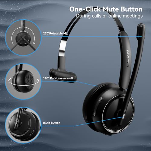LEVN Wireless Headset 5.2, Wireless Headset with Mic for Work with(Noise Cancelling),Bluetooth Headphones for Work from Home/Office/PC/Computer/Center(Black) by LEVN - Image 7