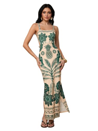 Image of Floerns Women's Tropical Bow Tie Back Long Dress Sleeveless Maxi Dress | Hawaiian Resort Wear, Coastal Vacation, Beach Wedding Guest, Side Slit, Spring Break Outfits