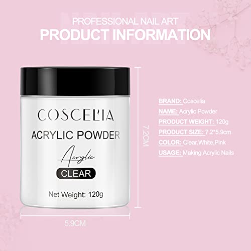 Coscelia Acrylic Powder Set 3 Colors Acrylic Nail Powder 120G- White Pink Clear Large Capacity Powder Use With Acrylic Liquid For Acrylic Nails Extension 3D Carving Home Salon #TOP7