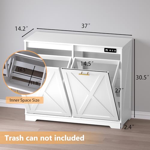Image of BORNOON Tilt Out Trash Can Cabinet for 2 Bins, Hidden Recycle Garbage Bin Enclosure, Wooden Double Laundry Cabinet with Odor Control, Negative Ion & Ozone, for Kitchen, Bathroom, Laundry Room